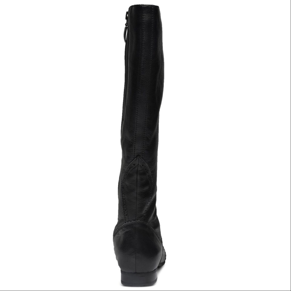 Leather Wingtip Tall Knee High Engineer Flat Boots - Picture 6 of 7